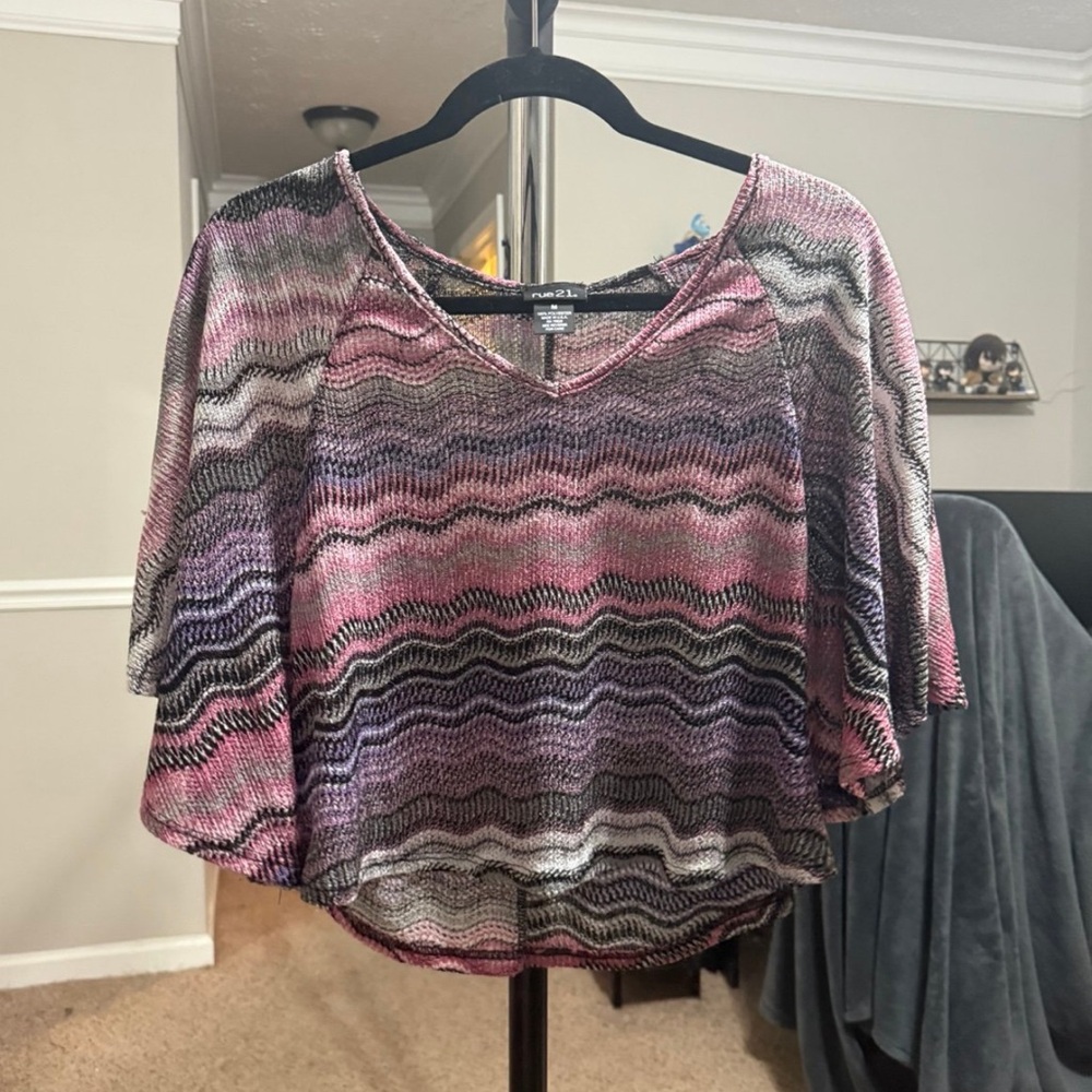 Pink, Purple, and Black Zigzag Patterned Top